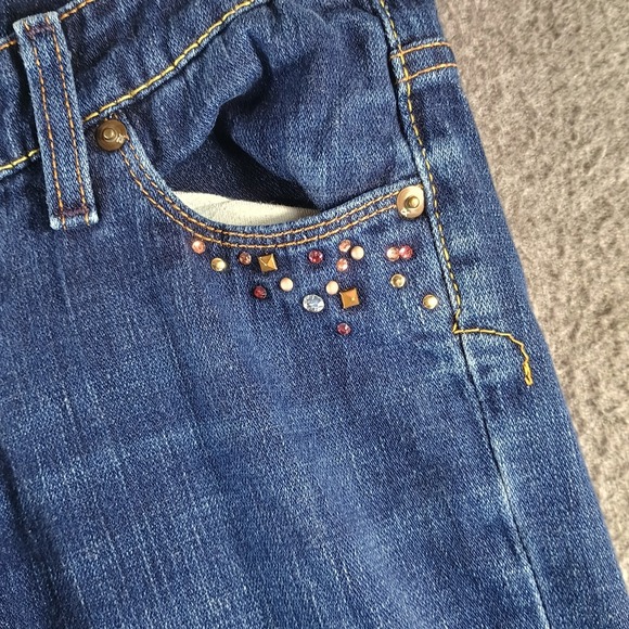 Express X2 Jeans Women 2 Ultra Low Rise Skinny Leg W01 Medium Wash Jewel Accents - Picture 4 of 15